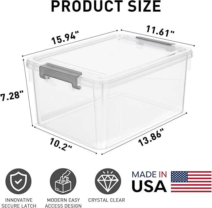 Citylife 17 QT Plastic Storage Bins with Lids Latching Stackable Storage Containers for Organizing Large Clear Storage Box for Garage, Craft, Toys, Closet, Home, 1 Pack