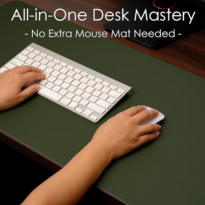 WAYBER Leather Desk Pad Protector, Waterproof Mouse Pad, PU Desk Mat, Office Desk Cover, Desk Writing Mat for Office/Home/Work/Cubicle (Green/Gray) 23.7x13.8 in