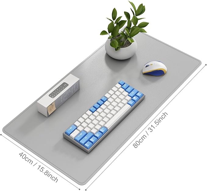 DAWNTREES Desk Mat for Desktop,PU Leather Desk Pad Protector,Non Slip, Large Mouse Pad and Keyboard Mat, Waterproof Writing Pad for Office and Home (Light Gray)