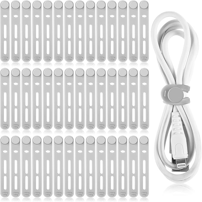 Tellegloww 42 Pcs Silicone Cable Ties Reusable Cord Organizer Adjustable Data Cable Wraps for Earphone Phone Charger Computer Cord Management Straps Travel Essentials(Gray,3.15 Inch)