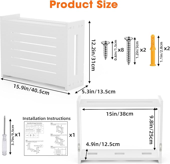 Wooden WiFi Router Storage Box, Wall-Mounted Router Hider with Cable Management System, Countertop Modem Shelf Hider Cover, Home Organization Solution for Most Size Routers, Need Assembly