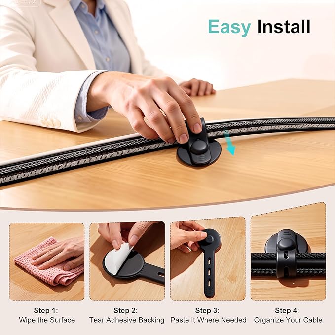 12Pcs Silicone Integrated Design Cable Management for Computer, TV, Machine Cords in Homes, Offices, Schools, Classrooms and Factories, Adjustable Elastic Self Adhesive Cord Organizers, Black