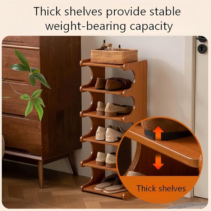 Narrow Shoe Rack for Entryway,Corner Shoe Rack— Wooden, Freestanding, Multi-Tier Shoe Storage Units Suitable for Entryways, Hallways, Bedrooms, Living Room Corners, and Compact Spaces(8th Floor)
