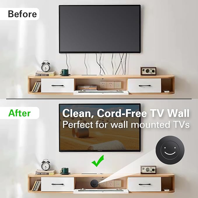 in Wall Cable Management Kit, Large Opening Cable Pass Through (Fits 5+ Cables), 2-Pack Wall Grommets with Drywall Hole Saw for Easy Install, TV Cord Hider for Wall Mounted TV - Black