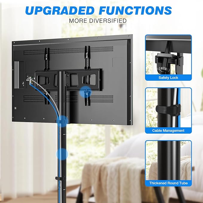 Rfiver Mobile TV Cart Rolling TV Stand for 23-65 Inch Screens, Portable TV Stand on Wheels with Tilt and Height Adjustable, Outdoor TV Mount Stand Holds up to 88 lbs for Home Office MAX VESA 400x400mm