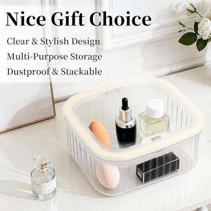 THMINS 2 Pack Hair Accessories Organizer for Girls,Small Plastic Storage Box with Lid for Kids Hair Clips,Ties,Bows&Jewelry,Stackable Dust-Proof Flip Top Container,Desktop Organizer(Clear)