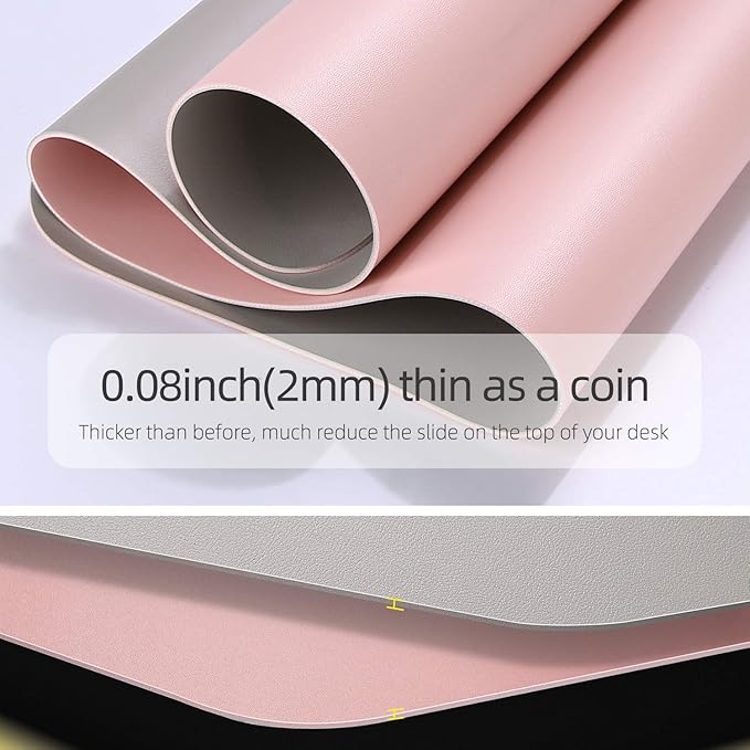 YSAGI Dual-Sided Desk Pad Protector, Desk Mat with Non-Slip - Waterproof PU Leather Office Desk Blotter for Mouse, Keyboard, Writing,31.5" x 15.7",Pink