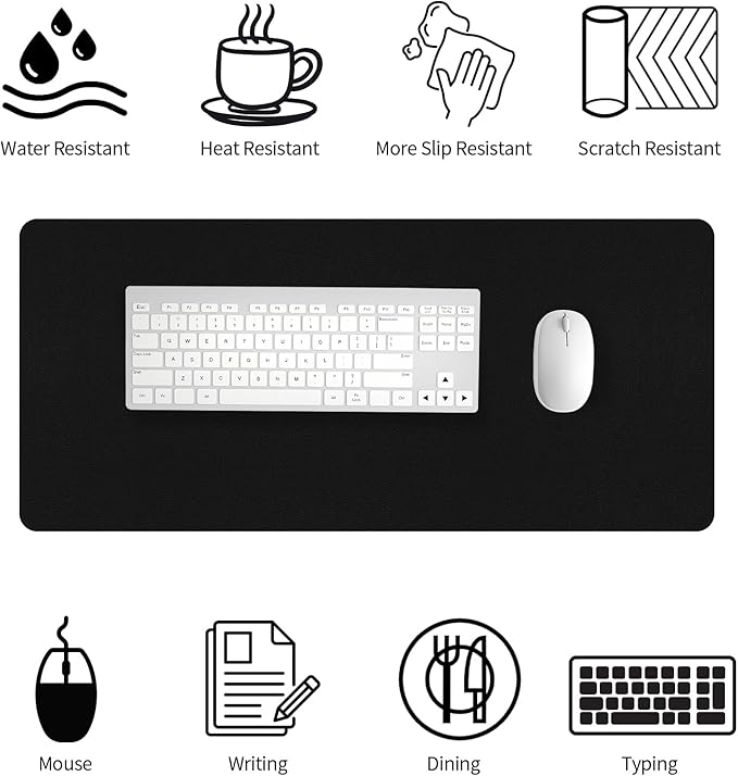 Bloss Leather Desk Pad and Keyboard Wrist Rest, Non-Slip Large Mouse Pad + Keyboard Pad + Mouse Wrist Support, Desk Mat Protector for Office, Home(27.6" x 13.8", Black)