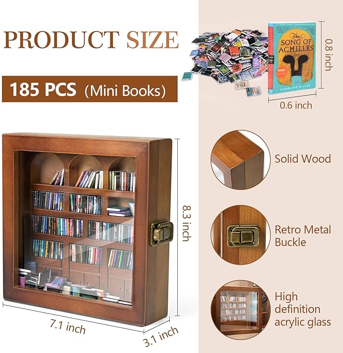 Anxiety Bookshelf – Mini Books Display for Stress Relief and Fun Decor, Perfect Decorative Miniature Library for Book Lovers, Ideal for Home Decor, Office Décor, and Thoughtful Gift - Walnut