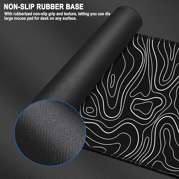 Mousepad, 31.5 x 15.7 in Large Gaming Mouse Pad with Stitched Edge, Extended Desk Mat with Non-Slip Rubber Base Water Resist Keyboard Pad for Office Game Home XXL, Black White Lines