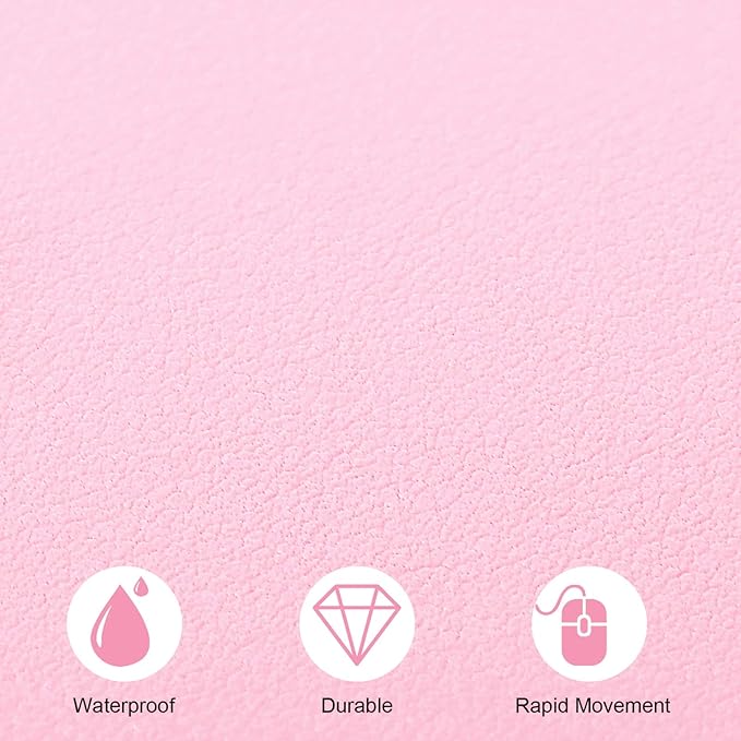 TOWWI PU Leather Desk Pad with Suede Base, Multi-Color Non-Slip Mouse Pad, 24” x 14” Waterproof Desk Writing Mat, Large Desk Blotter Protector (Light Pink)