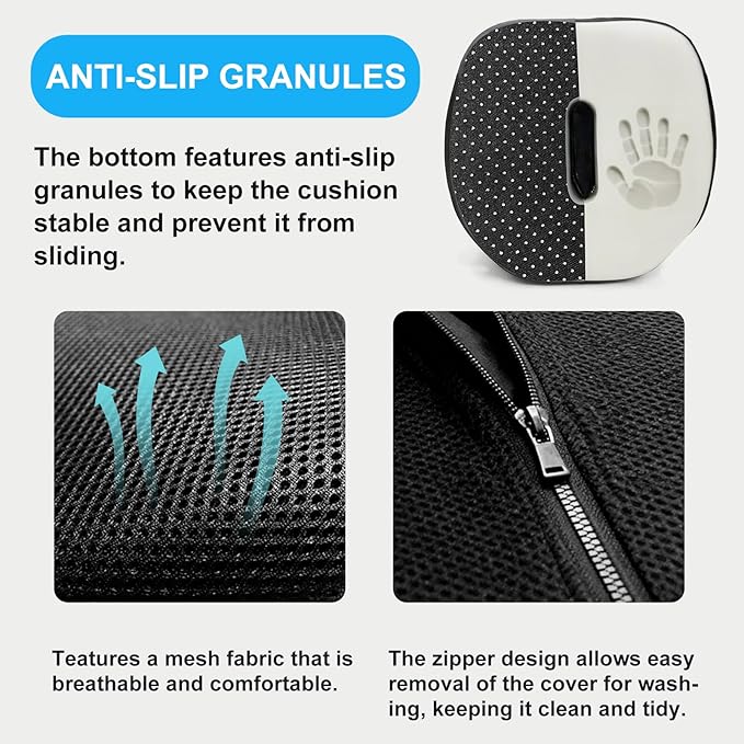 Memory Foam Seat Cushion for Office Chair, Wheelchair Cushions,Hemorrhoid Pillow,Lower Back Support,Bed Sore Cushions for Butt,Cushion for Coccyx Pressure Relieves,Washable Cover.(Black)