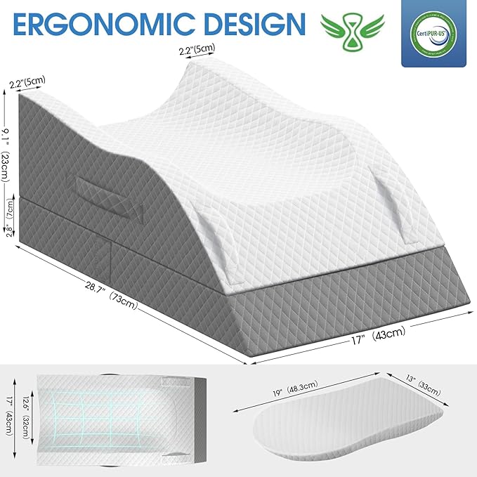 TranquilRelax Leg Pillow, Leg Elevation Pillow with Pad and Memory Foam, Height Adjustable Bolster Pillow for Legs, Leg Pillow Elevation Blood Circulation, for Post-Surgery, Grey