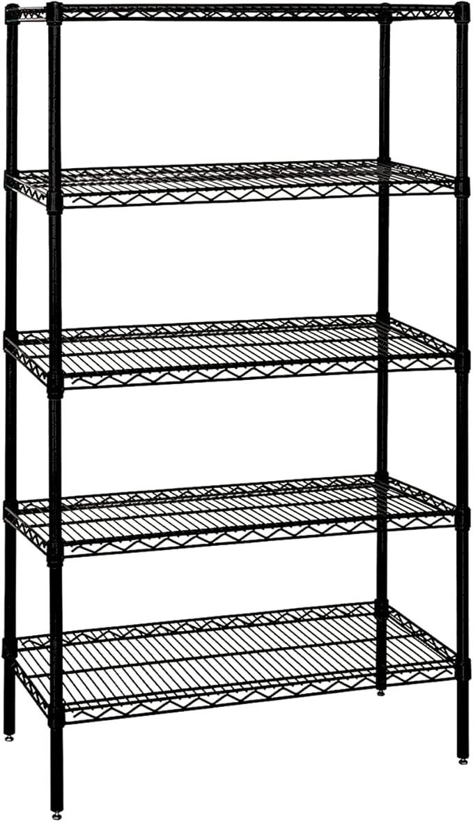 Quantum Storage Systems WR86-2142BK-5 Wire Shelving Starter Kit, 42" W x 21" D x 86" H, 600 lbs Capacity, Carbon Steel, Epoxy Coated, Black, NSF