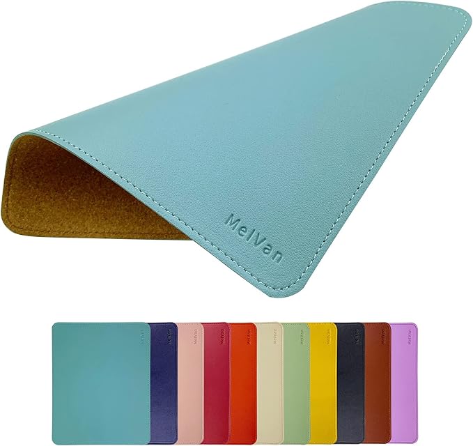 MelVan PU Leather Mouse Pad with Stitched Edge, Wood Mousepad, Waterproof Gaming Mouse Pad Mat for Computers, Laptop, Office & Home, 10.2" x 8.3", 1 Pack (Azury)