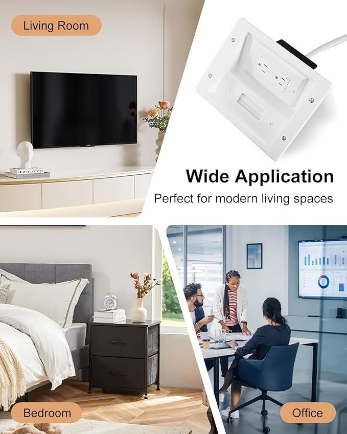 TV Cord Hider for Wall Mounted TV with Recessed Wall Outlet, In-Wall Cable Management Kit with 9.84FT, DIY Installation Kit with Hardware (Only 2AC)