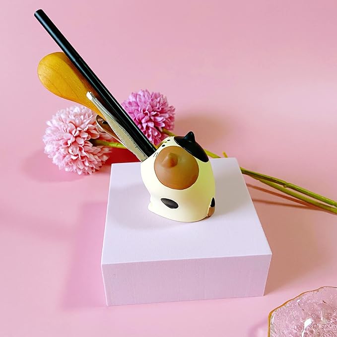 Cute Small Pen Pencil Holder, Kawaii Resin Cat Dog Dinosaur Rabbit Animal Paper Clip Toothbrush Mini Storage Organizer Office Desk Decorations