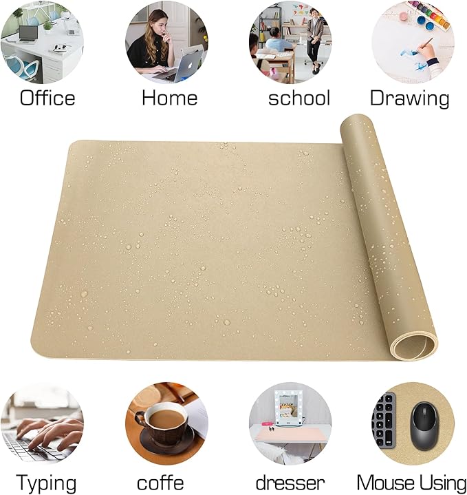 HofferRuffer Desk Pad, Office Desk Protector Mat, Waterproof Desk Mat for Desktop, Dual Side Use Faux Leather Desk Pad for Keyboard and Mouse for Office and Home (Gold, 36" x 17")