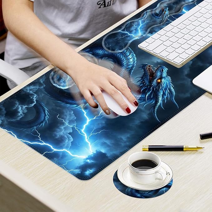 Ergonomic Mouse Pad Set with Wrist Support for Keyboard and Wrist Rest for Mouse, Memory Foam Comfort, Non-Slip Large Desk Mat for Home Office Pain Relief,Lightning Dragon