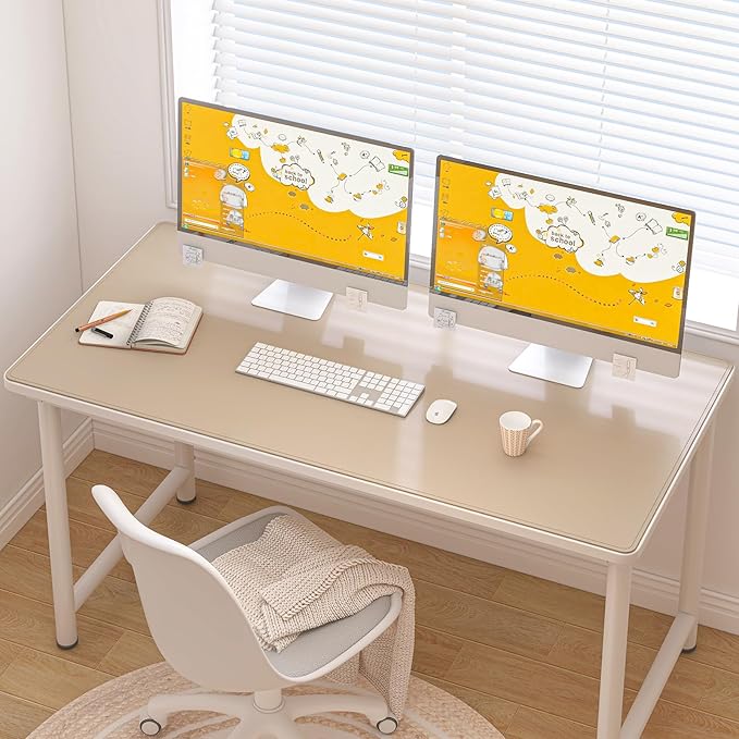 DAWNTREES Desk Mat for Desktop,PU Leather Desk Pad Protector,Non Slip, Large Mouse Pad and Keyboard Mat, Waterproof Writing Pad for Office and Home (Beige,47.2''x23.6'')