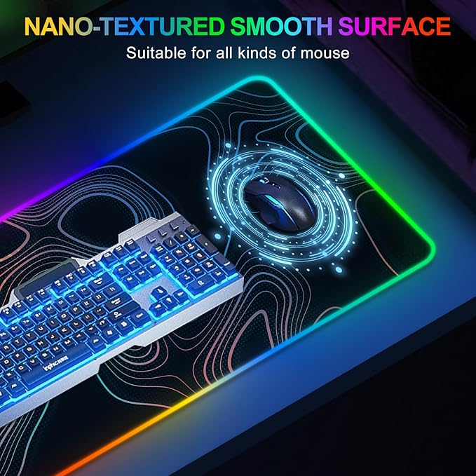 ARTSO RGB Gaming Mouse Pad, Large Extended Soft Led Mouse Pad with 14 Lighting Modes 2 Brightness, Water Resist Keyboard Pad, Computer Mousepads Mat 35.4x15.7inch, Colorful Abstract Lines