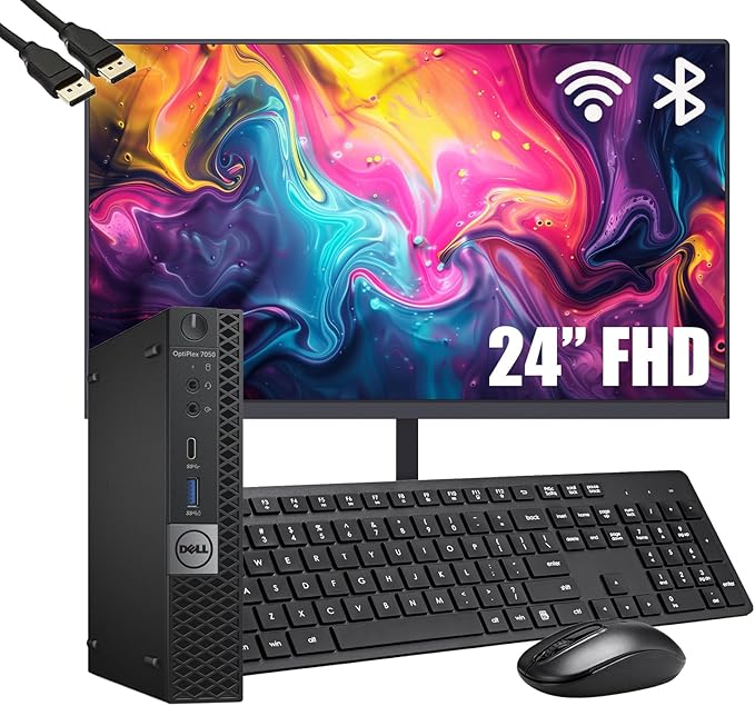 Dell OptiPlex 7050 mini Desktop Computer PC with 24" FHD Monitor, Intel Core i5-6500, 16GB RAM, 256GB SSD, Wi-Fi, Bluetooth, Keyboard & Mouse, Windows 11 Pro (Renewed)