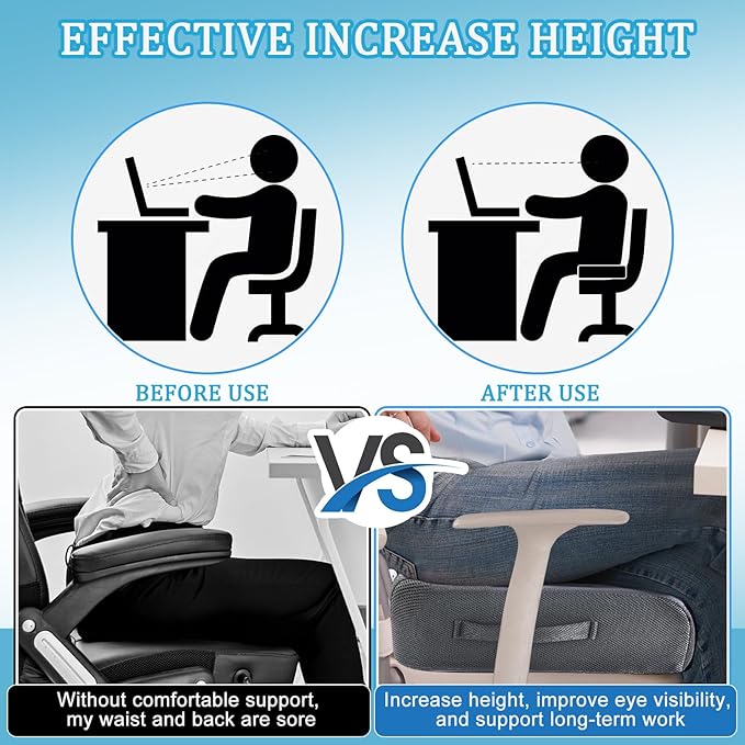 MINUPWELL 6" Extra Thick Office Chair Cushion, 2 Layers Memory Foam Adult Booster Seat Cushion, Thick Wheelchair Cushions, Thick Adult Booster seat Chair Cushion for Car Seat - 18x16x6in -（Grey）