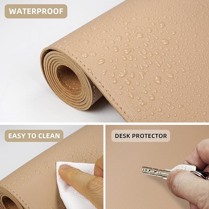 AFIING Cork Desk Mat 35.4" x 17", Dual-Sided Natural Cork & PU Leather Desk Pad, Non-Slip Waterproof Large Mouse Pad for Office, Home & Gaming, Dark Apricot