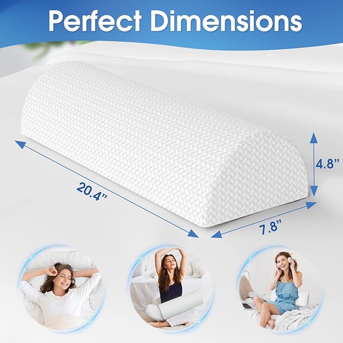 TranquilRelax 2 Pack Knee Pillow for Back Sleeping Memory Foam Half Moon Bolster Pillow for Legs, Under Knee Support, Ankle & Foot Comfort Orthopedic Pillow for Side Sleepers, White
