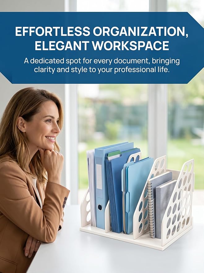 File Holder for Desk, Desktop Document Organizer, 3-Sections Plastic Office Folder Organizers Accessories for Home, School