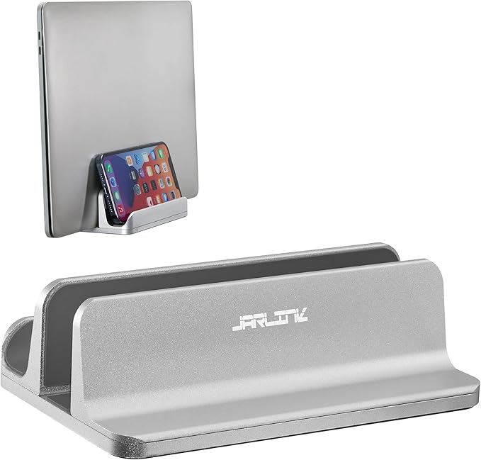 JARLINK 2-in-1 Design Vertical Laptop Stand Holder, Aluminum Laptop Stand for Desk with Adjustable Dock, Space-Saving Organizer Compatible with All MacBook, Samsung, HP, Dell, Chrome Book,Silver