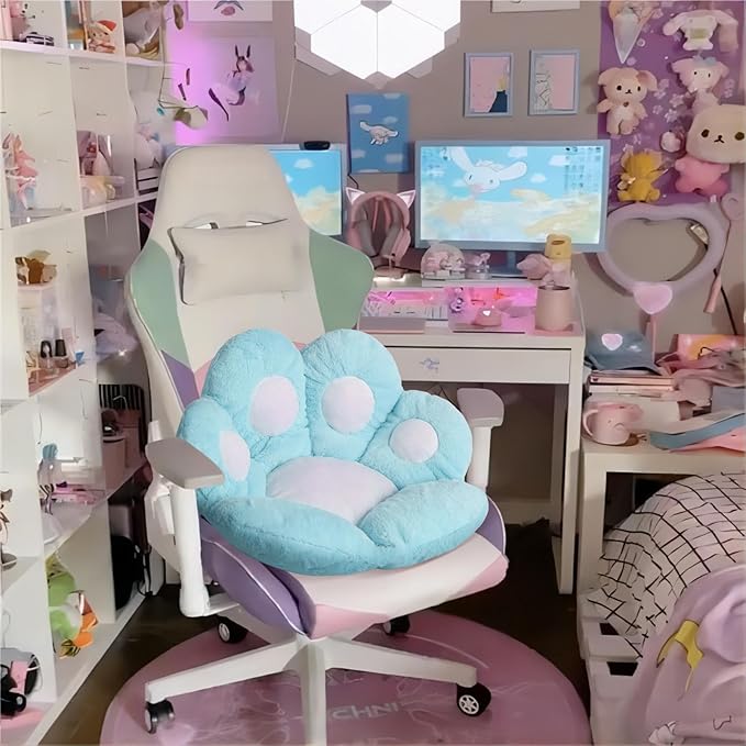 Ditucu Cat Paw Cushion Kawaii Chair Cushions 31.4 x 27.5 inch Cute Stuff Seat Pad Comfy Lazy Sofa Office Floor Pillow for Gaming Chairs Room Decor Blue
