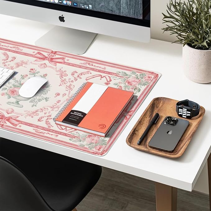 Desk Mat Large Mouse Pad, Non-Slip PU Leather Gaming Mousepad Keyboard Mouse Mats Desk Pads 31.5"x15.7" for Work Office Decor Gifts Pink Bow