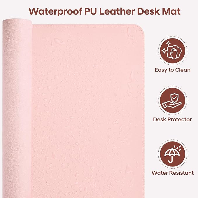 Leather Desk Pad Protector, Office Desk Mat, Large Mouse Pad, Non-Slip PU Leather Desk Blotter, Waterproof Computer Desk Writing Pad for Office and Home (Lighr Pink, 36" x 17")