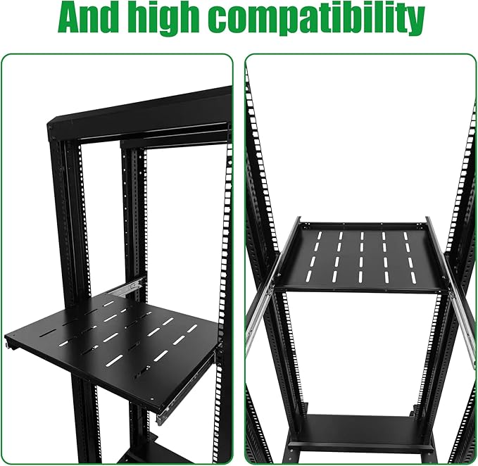 1U Sliding Shelf Tray 19in Mount Keyboard Shelf Tray, Adjustable Depth 14.75 to 26in Sliding Tray for Server Rack/Cabinet Steel Pull Out Drawer for Racks 200LBS Weight GLOBALRACK(SLD-1U14-26)