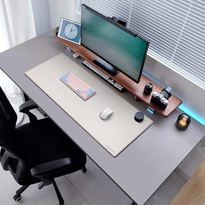 MAIDERN 40" x 16" Reversible XXL Cork & Leather Desk Pad, Full Desk Mat Protector for Gaming Home Office (Cream)