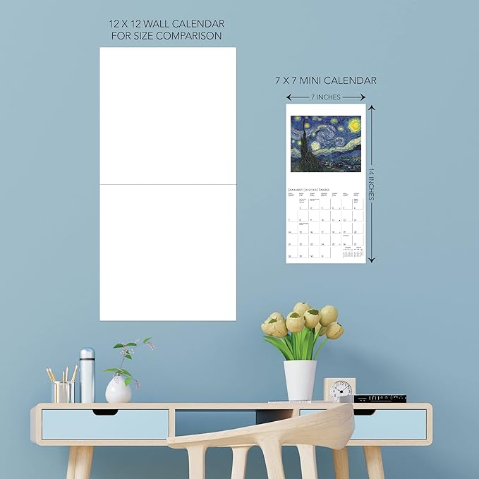 Graphique 2024 Van Gogh Mini Wall Calendar | 7” x 7” | Thick Paper | Home & Office Organizer | Large Monthly Grid | 3 Languages & Marked Holidays | 4 Month Preview Page for 2025