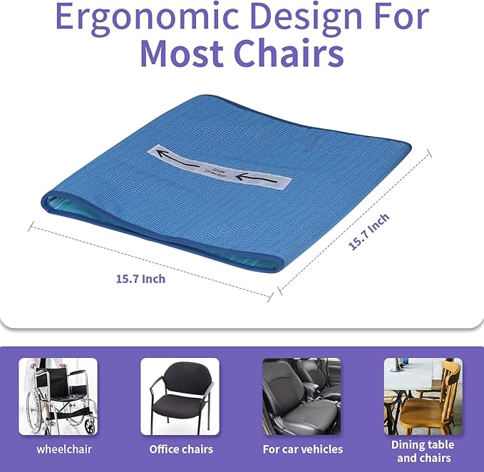 One Way Transfer Support Seat Cushion - Non-Slip Fall Prevention Pad for Elderly/Disabled Use on Wheelchairs, Chairs, Beds, and More - 17"x17"