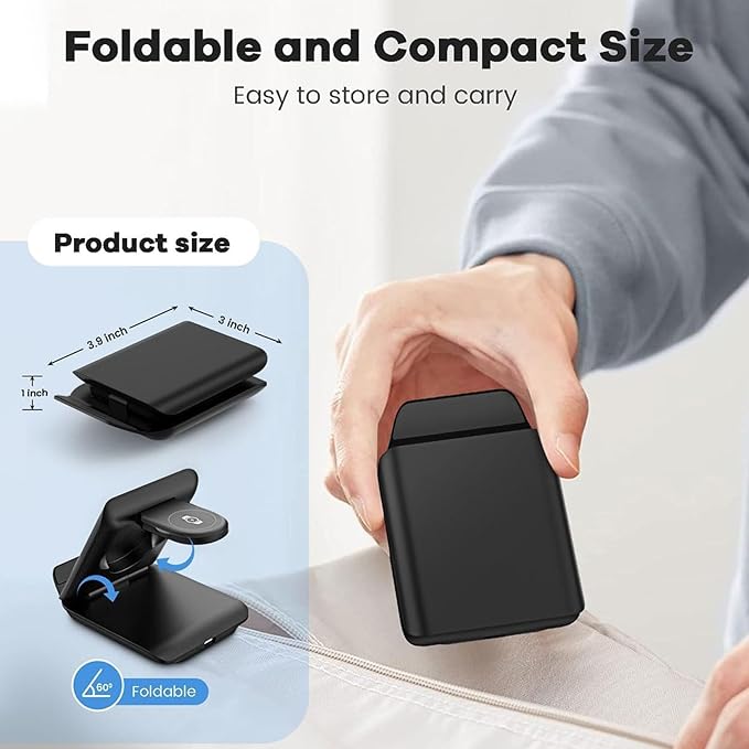 Wireless Charger for Samsung Galaxy z Flip & Watch Combo - 2 in 1 Foldable Wireless Charging Station for Flip 7/6/5/4, Motorola Razr+, Galaxy Watch 8/7/6 | PD20W Adapter Included | Black Travel Dock