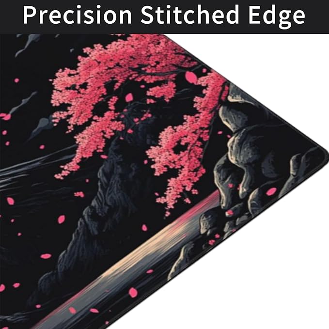 Extra XXXL Japanese Cherry Blossom Gaming Mouse Pad, Watercolor Mouse Pads Keyboard Mat, Stitched Edges Mousepad, Non-Slip Rubber Base Desk Mat for Office & Home (48x24 Inch)