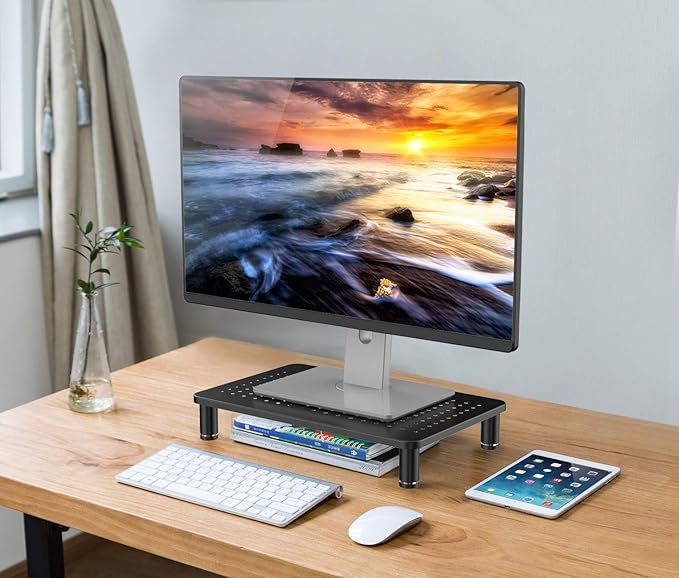 Husky Mounts Monitor Riser Laptop Stand, Adjustable Legs, Stackable, 14.5" x 9.25" x 3.25" Max Height, Matte Black Steel, 1 Stand