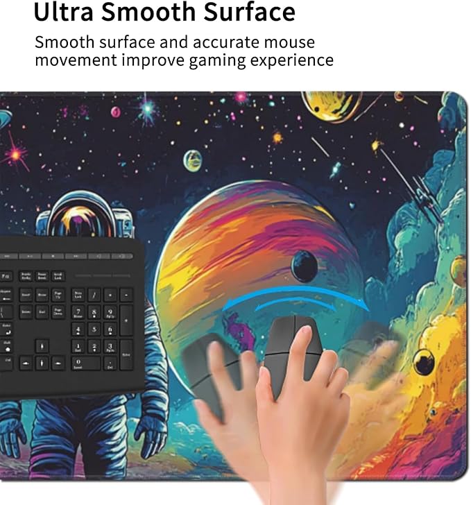 Extra Large Gaming Mouse Pad 48"x24", Non-Slip Rubber Base Galaxy Astronaut Space Mouse Pad, Waterproof Keyboard Mat with Stitched Edges for Work, Game, Office, Desk