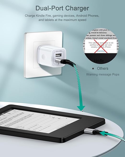 Micro USB Cable Fast Charging for Kindle Fire, Kids PaperWhite, E-Reader, PS4 Slim/Pro, 4, Xbox One S/X Controller, Kindle Fire Stick, Game Power Supply, Android Power Cargardor USB B Cord - 6Ft