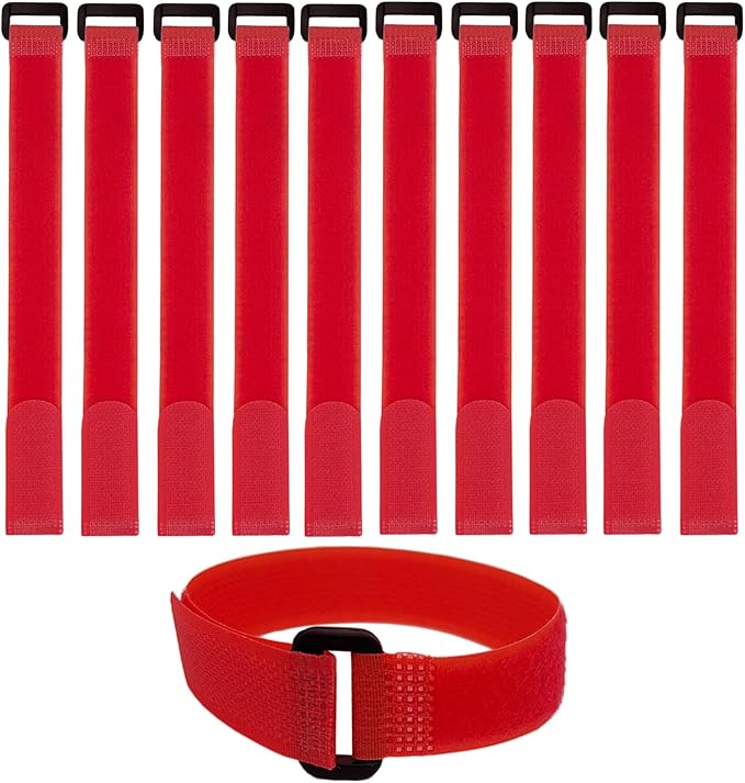 10 Pack (12 x 0.8 Inch) Reusable Fastening Cable Straps Red Color,Adjustable Multi-Purpose Hook and Loop Straps Nylon Cable Ties for Wire Cable Management Home Office Garage Organization