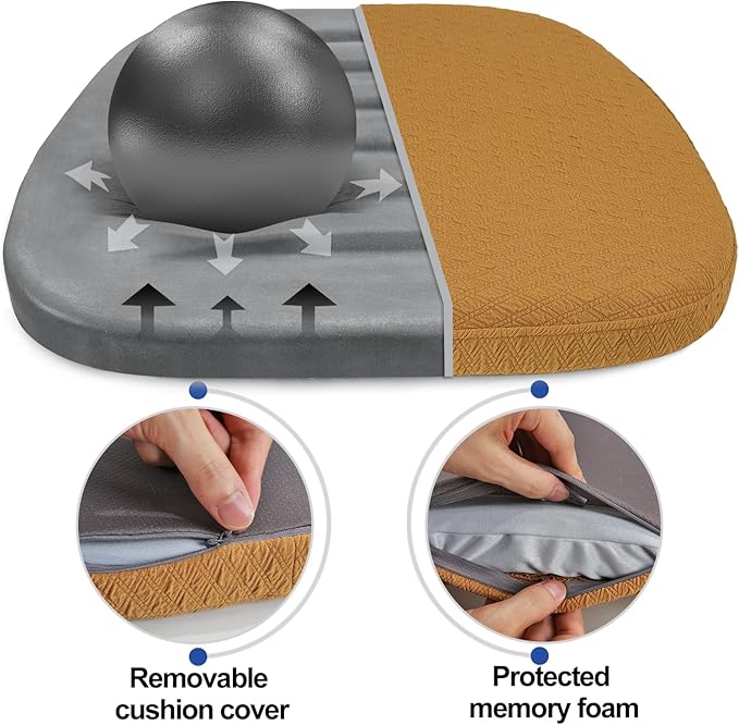 BUYUE Luxury Memory Foam Chair Cushions 6 Pack, Jacquard 16" U-Shape Comfortable Dining Chair Pads, Removable Slip Resistant Kitchen Chair Seat Cushions (Set of 6, Ocher)