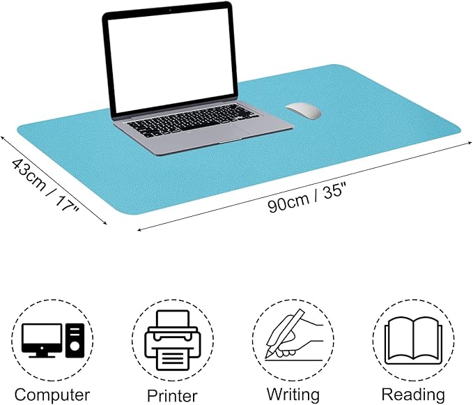 PATIKIL Desk Mat, 35"x17" Non-Slip Waterproof PU Leather Desk Pad for Office & Home, Blue