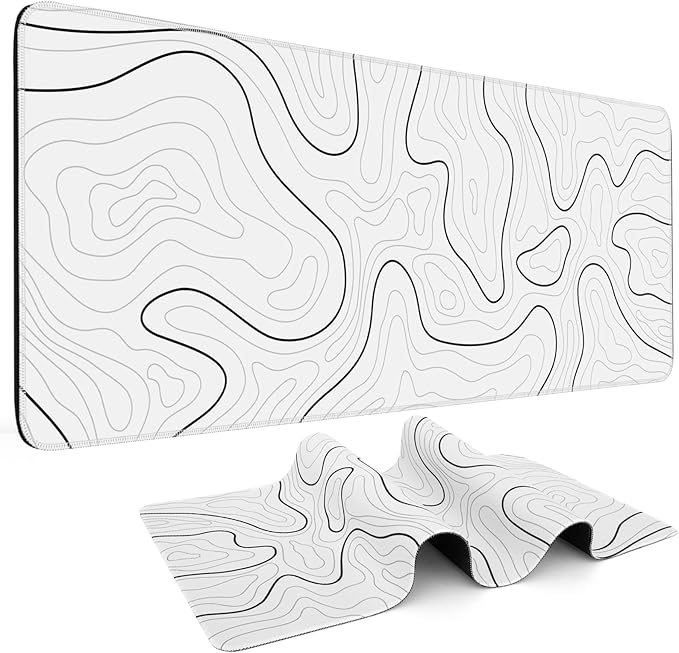 DIGSOM Mouse Pad Gaming Mousepad 31.5 x 11.8 in Large Mouse Pad for Keyboard and Mouse with Anti-Slip Rubber Base, Keyboard Pad XL Mouse Mat for Home and Office(White with Black Topographic Line)