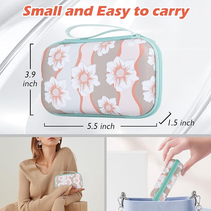 Cute Floral Phone Charger Storage Case Cover Set White Camellia Flowers Design Travel Carrying Bag with Cable Protector Cord Organizer, Lightning Cable Chomper,Charger Saver Compatible for iPhone