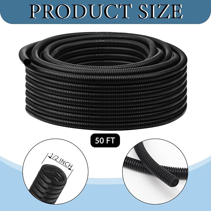 Kanayu Split Wire Loom Tubing Flame Retardant Wire Covering High Temperature Cable Sleeves Split Protector Cable Conduit for Industrial Electrical Automotive Marine(1/2''-50 ft,Black)