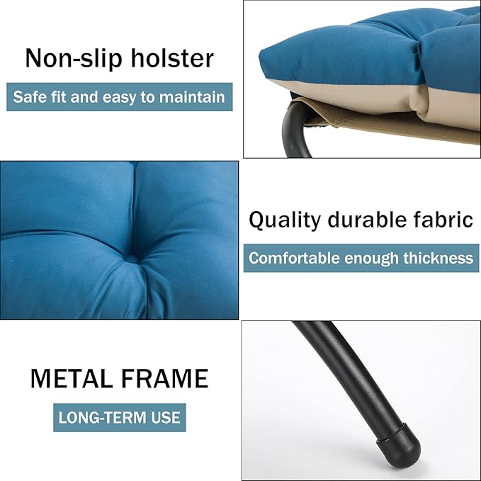 15" Folding Foot Stool for Patio, Small Accent Outdoor Ottoman, Metal Frame Foldable Foot Rest, Upholstered Morden Folding Footstool for Home Living Room Bedroom Washable Sapphire